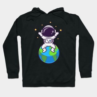 Cute Astronaut Sitting On Earth With Star Cartoon Hoodie